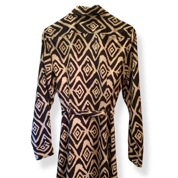 Lauren Ralph Lauren Ikat Diamond Print Collared Button-Up Sz 10P Dress W/ B - Picture 7 of 9